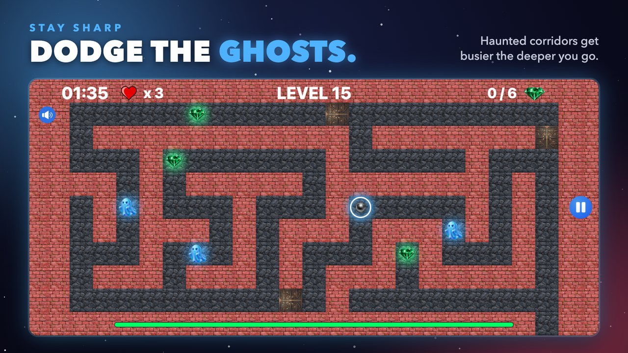 Level 15: ghosts patrolling the corridors around the ball