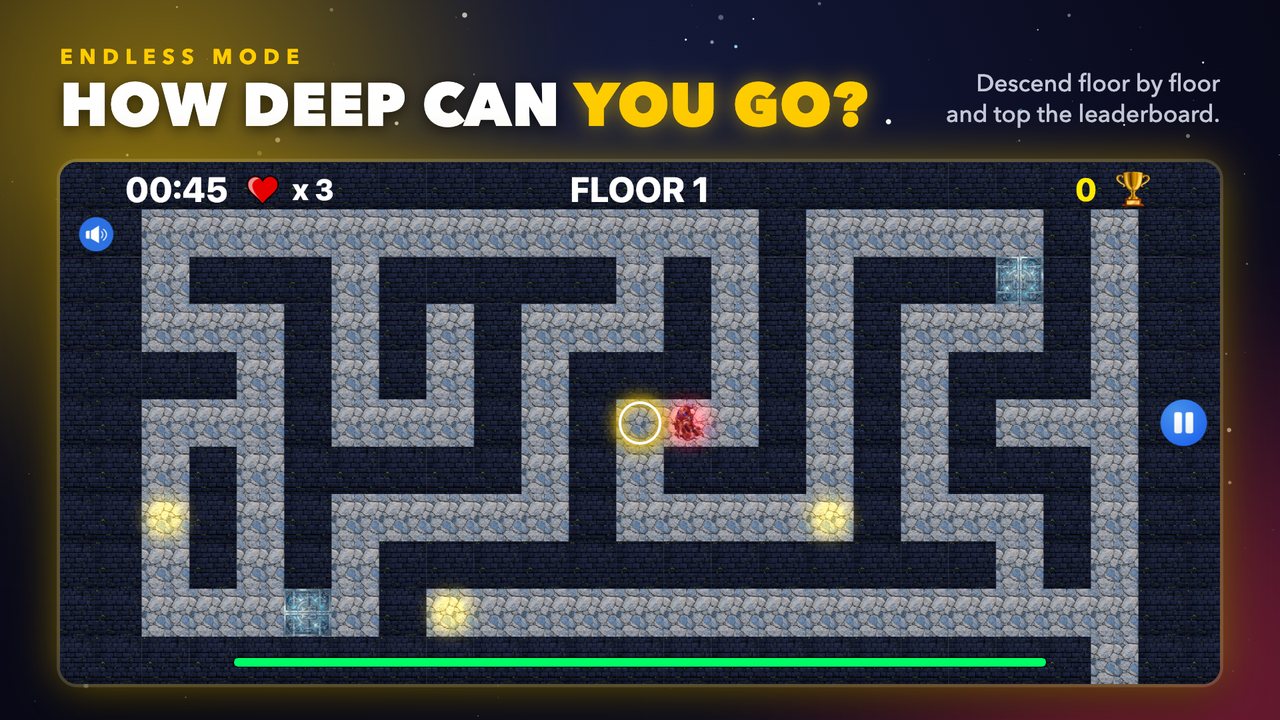 Endless mode, floor 1, with the score counter